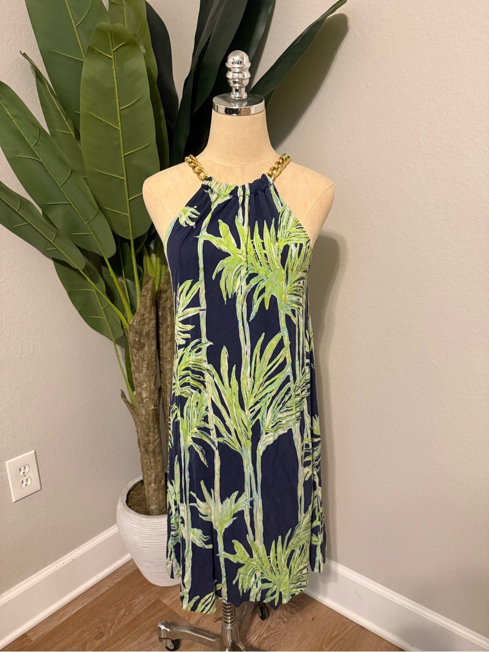 Lilly Pulitzer Lara "Big Bam" 100% Silk Chain Halter Dress
